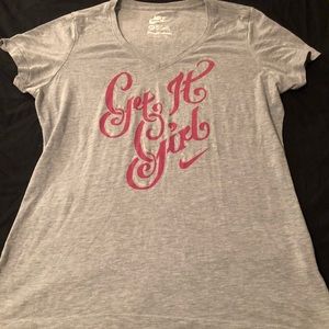 Gray & Pink Nike SS V-neck T-shirt Large NWOT